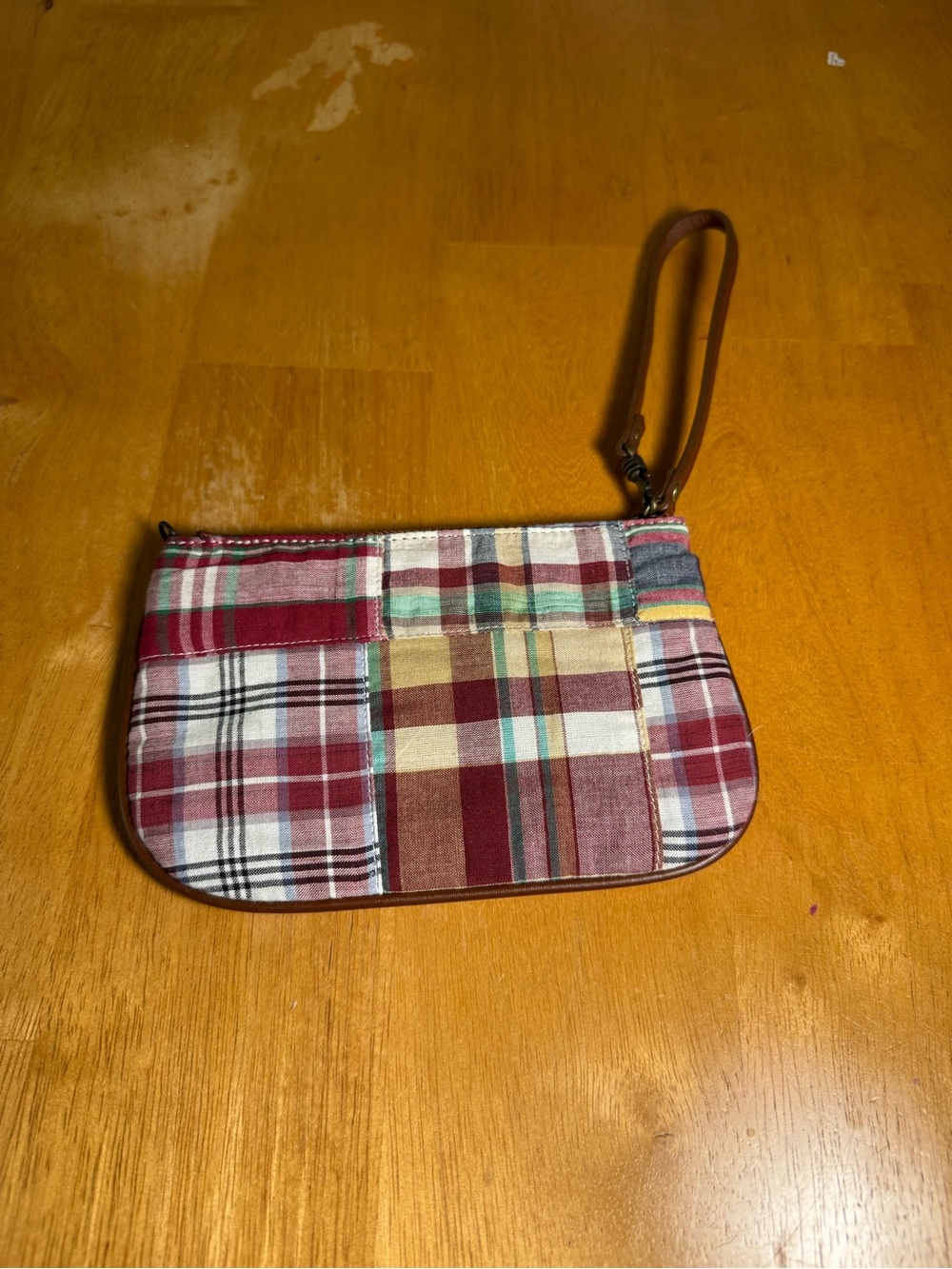 J. Crew Red Multicolor Patchwork Plaid Wristlet
